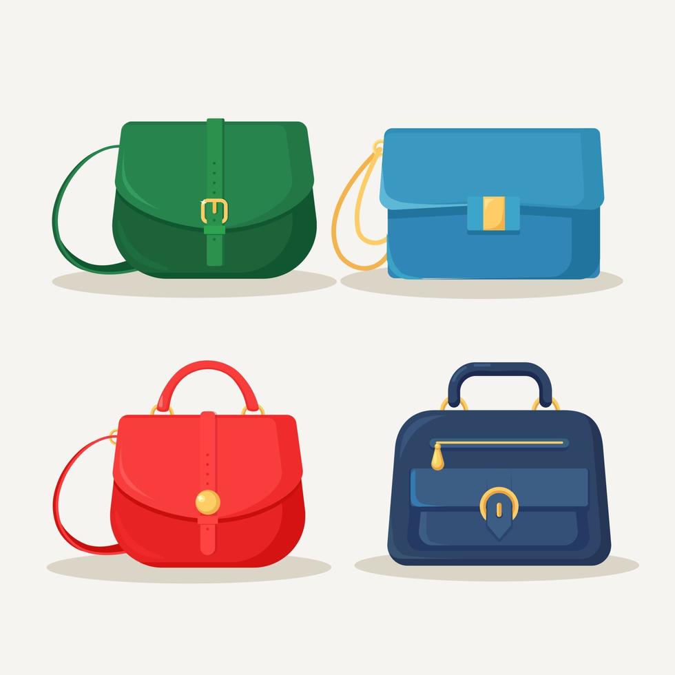 bolso femenino para compras, viajes, vacaciones. bolso de cuero con asa aislado sobre fondo blanco. hermosa colección casual de accesorios de mujer de verano. diseño plano vectorial vector