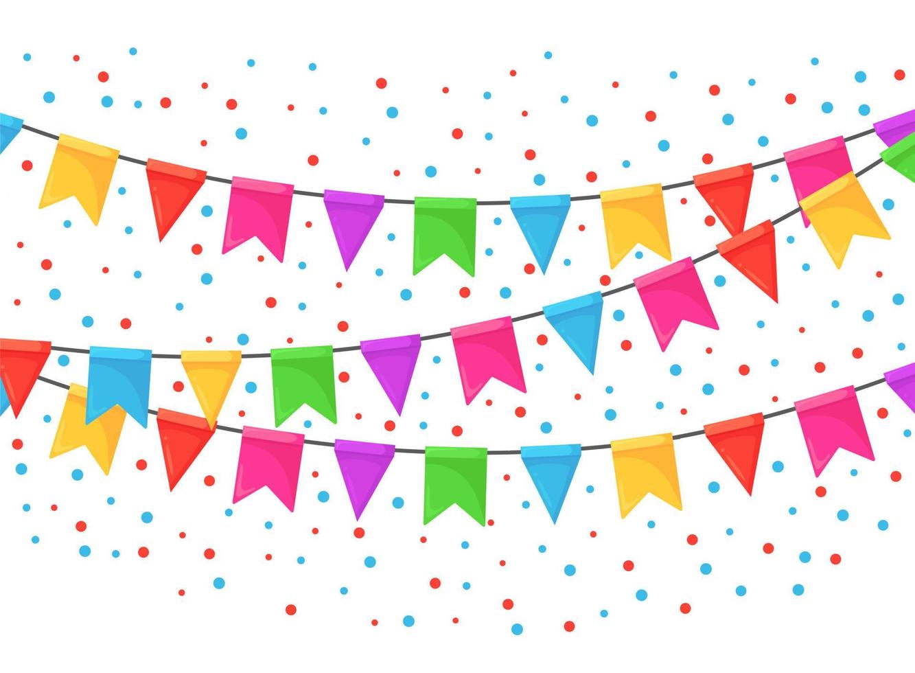 Banner with garland of colour festival flags and ribbons, bunting. Background for celebrate happy birthday party, carnaval, fair. Vector flat design