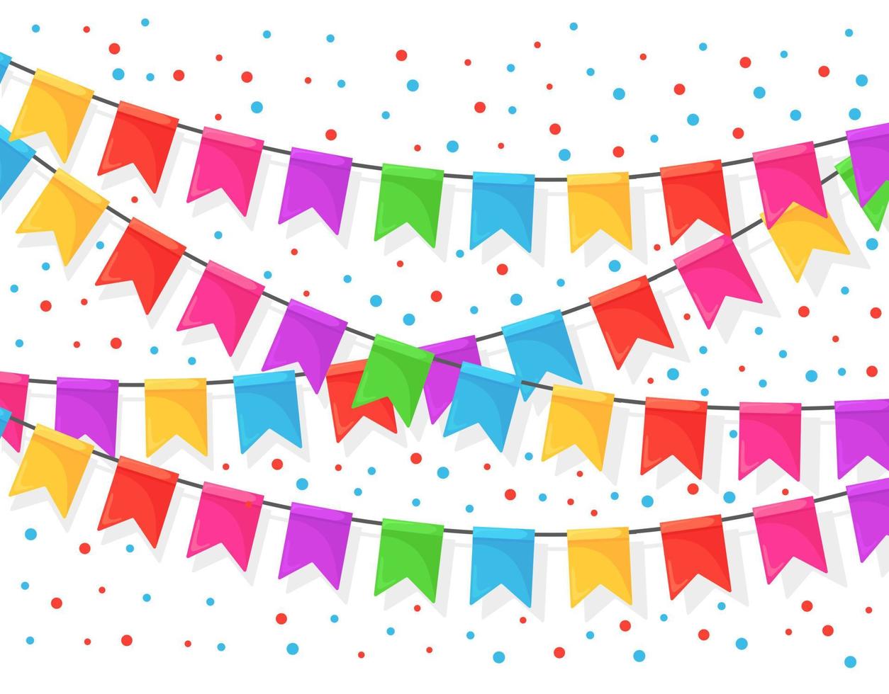 pancarta con guirnaldas de banderas y cintas del festival de colores, empavesado. fondo para celebrar la fiesta de cumpleaños feliz, carnaval, feria. diseño plano vectorial vector