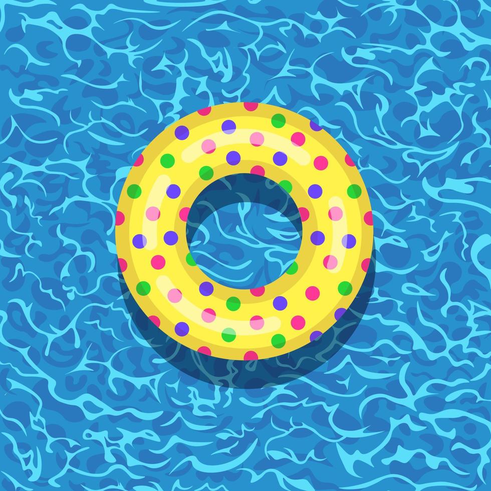 Life buoy floating in swimming pool. Beach rubber ring on water isolated on background. Lifebuoy, cute toy for children. Inflatable circle. Ship Rescue belt for saving people. Vector cartoon flat icon