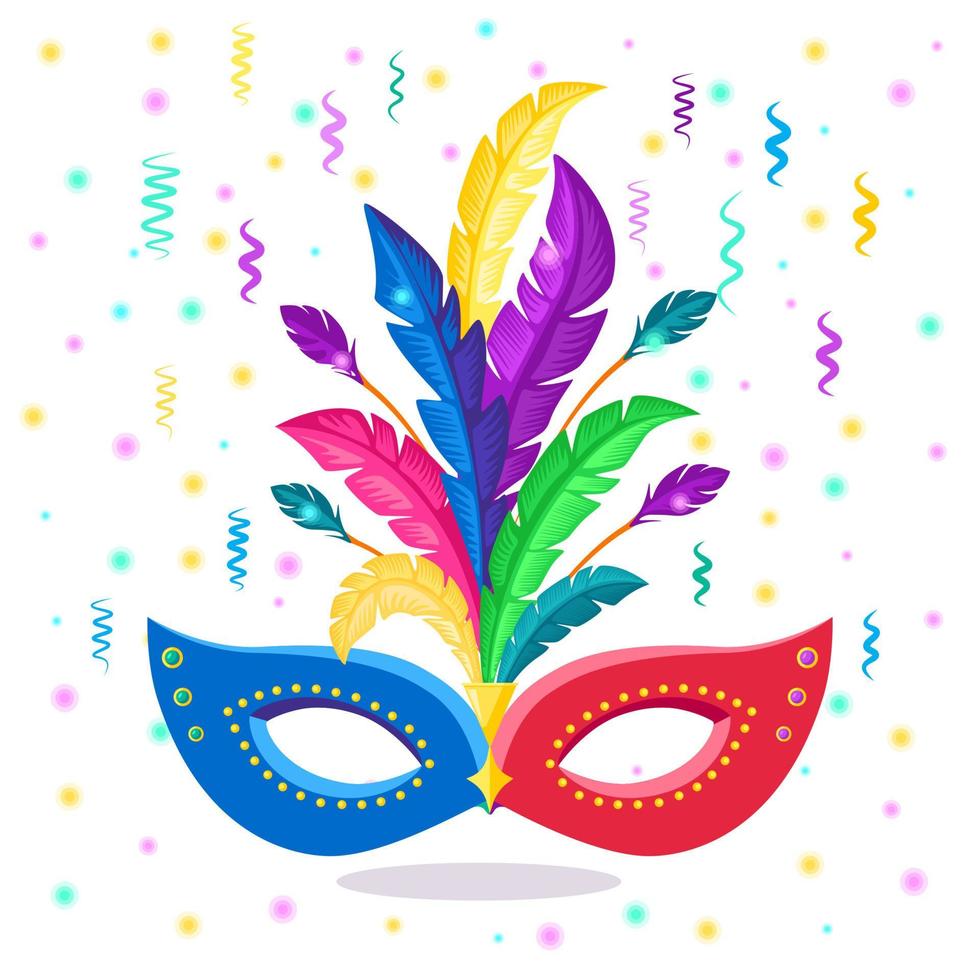 máscara de carnaval con plumas aisladas sobre fondo blanco. accesorios de  disfraces para fiestas. mardi gras, concepto del festival de venecia.  diseño de dibujos animados de vectores 5624494 Vector en Vecteezy