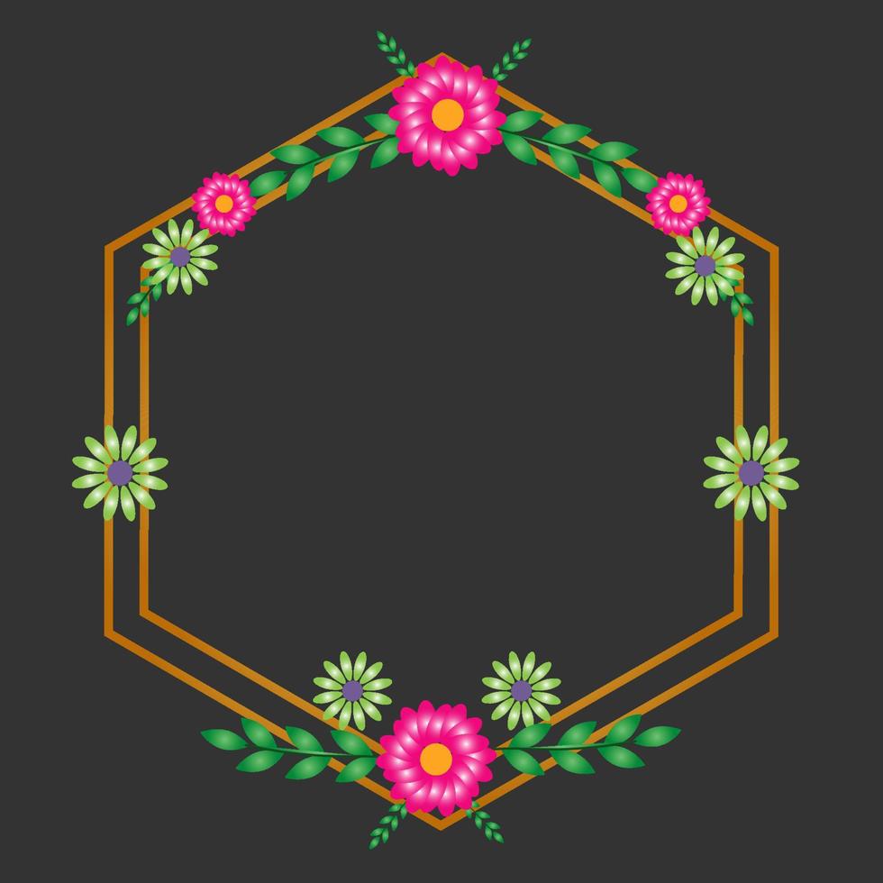 Flowers Hexagon Frame vector