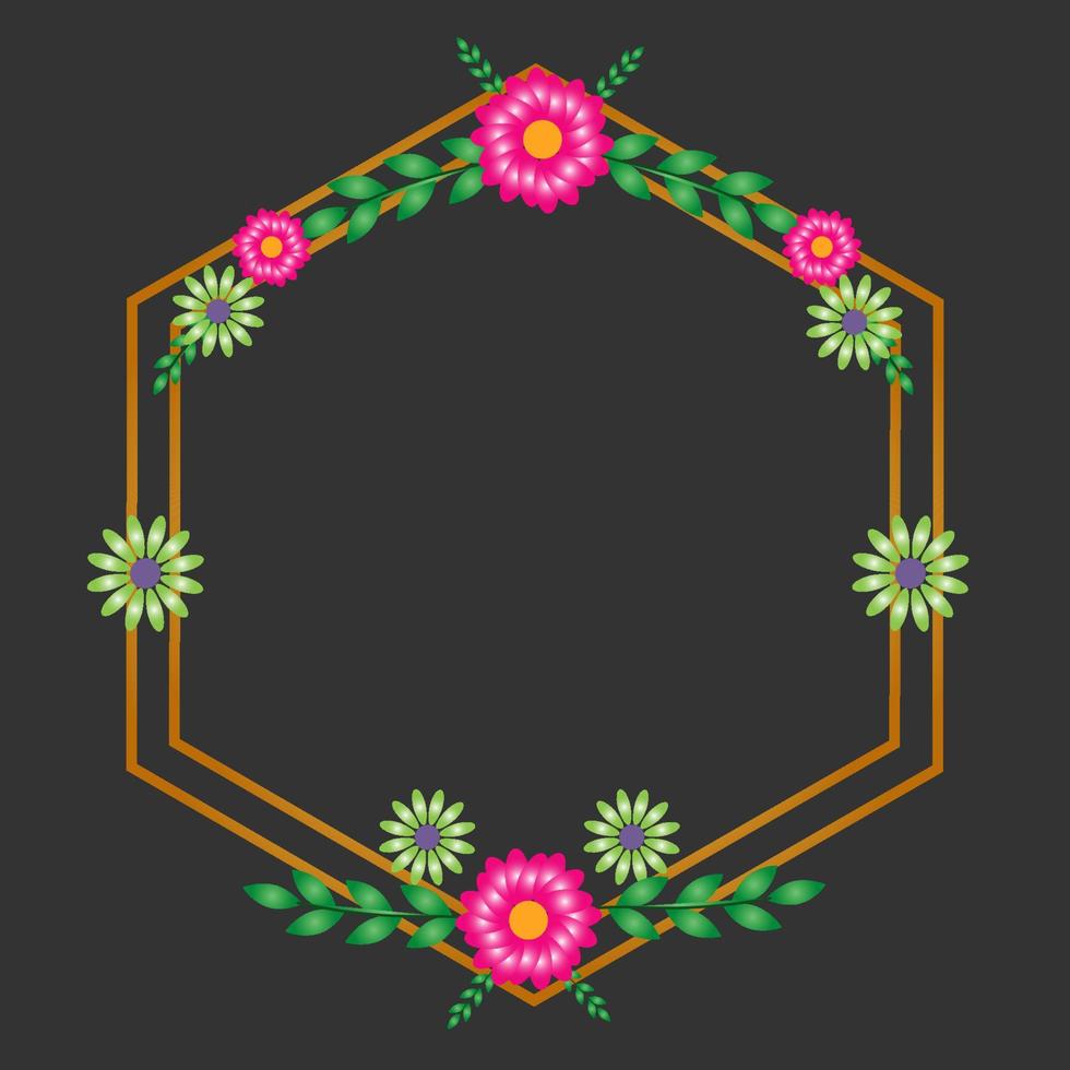 marco hexagonal de flores vector