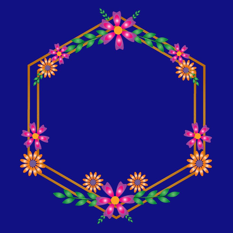 marco hexagonal de flores vector