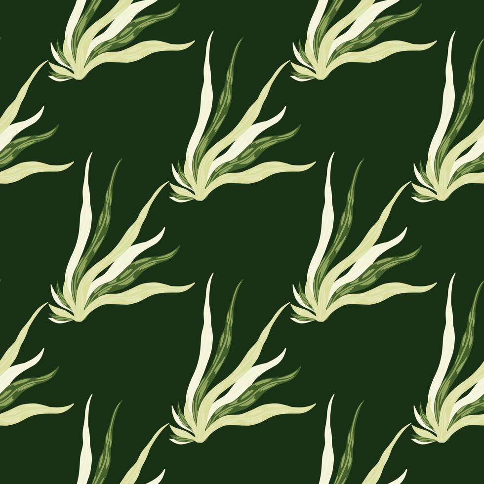 Simple seamless marine pattern with seaweeds shapes. Foliage ocean silhouettes on green dark background. vector