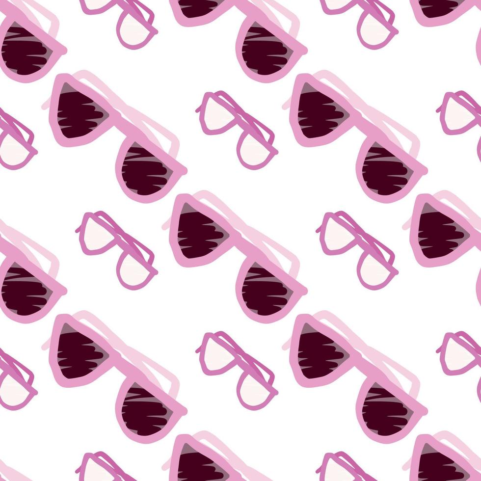 Isolated seamless pattern with lilac sunglasses elements. White background. Simple eyewear print. vector