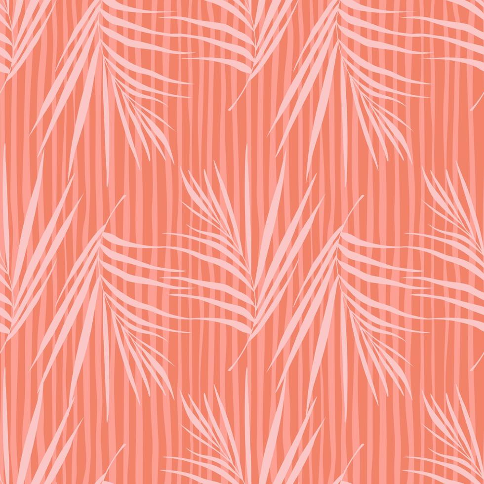 Nature seamless doodle pattern with creative fern leaves ornament. Pink striped background. Simple floral backdrop. vector