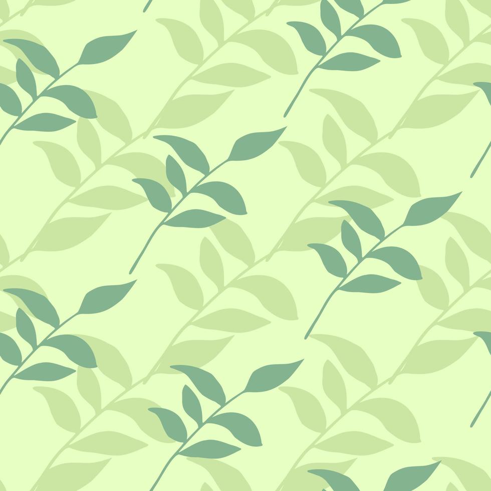 Branch leafs seamless hand drawn silhouettes pattern. Light green and olive colors floral print. Stylized artwork. vector