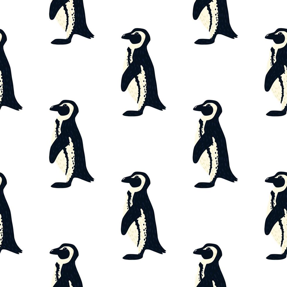 patern animal ártico transparente aislado con lindas siluetas de pingüinos. Fondo blanco. diseño simple. vector