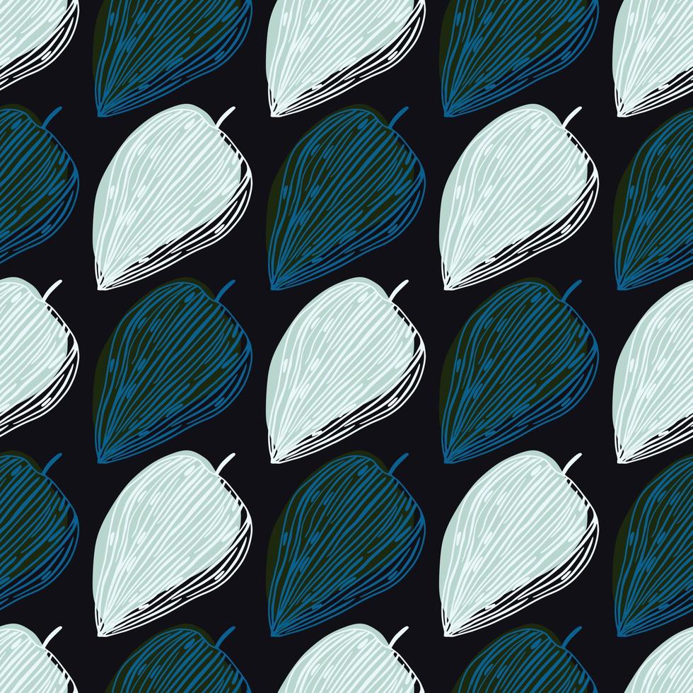 Dark botanic background with abstract leaves shapes. Black background with green and blue tones ornament. vector
