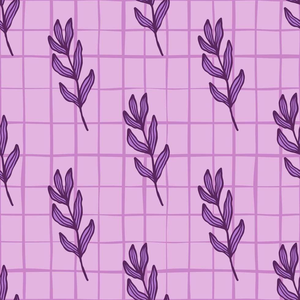 Abstract purple branch with leaves seamless pattern. Foliage backdrop. vector