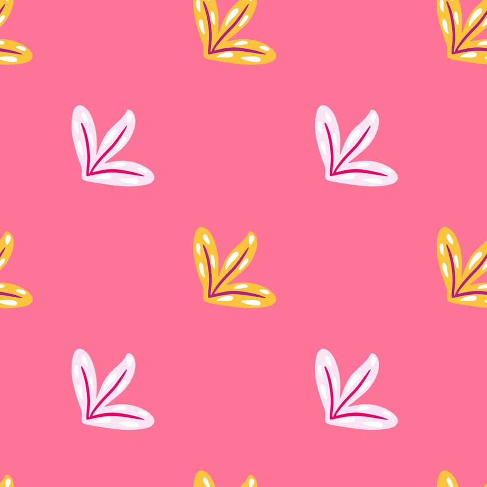 Minimalistic style seamless pattern with doodle yellow and white abstract leaf print. Pink pastel background. vector