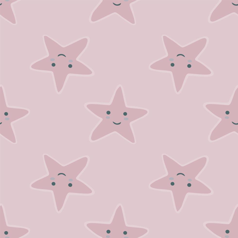 Smiling stars seamless pattern in doodle style. Character star shapes elements wallpaper. Pastel colors. vector