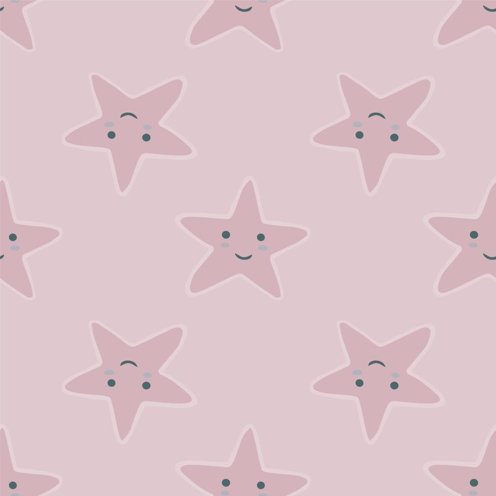 Smiling stars seamless pattern in doodle style. Character star shapes elements wallpaper. Pastel colors. vector