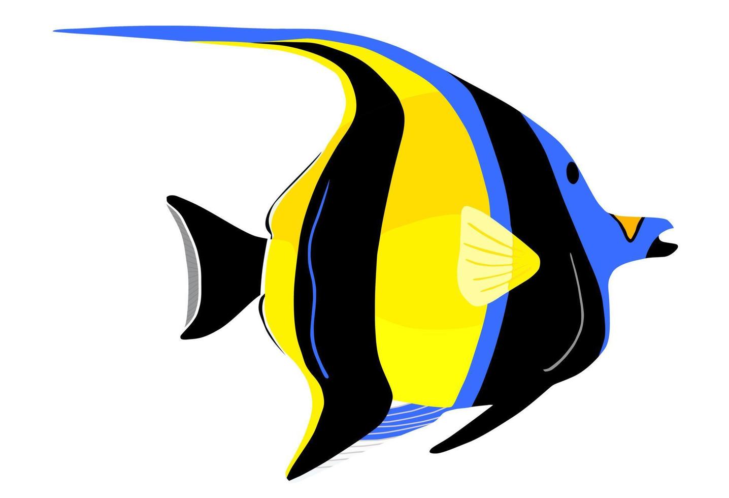 Moorish idol fish. Zanclus cornutus. Vector illustration