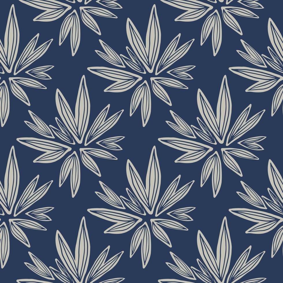 Abstract bud seamless pattern isolated on bluebackground. Retro floral wallpaper. vector