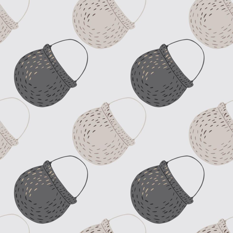 Simple abstract seamless kitchen pattern with grey colored pots ornament. Boiler backdrop. vector