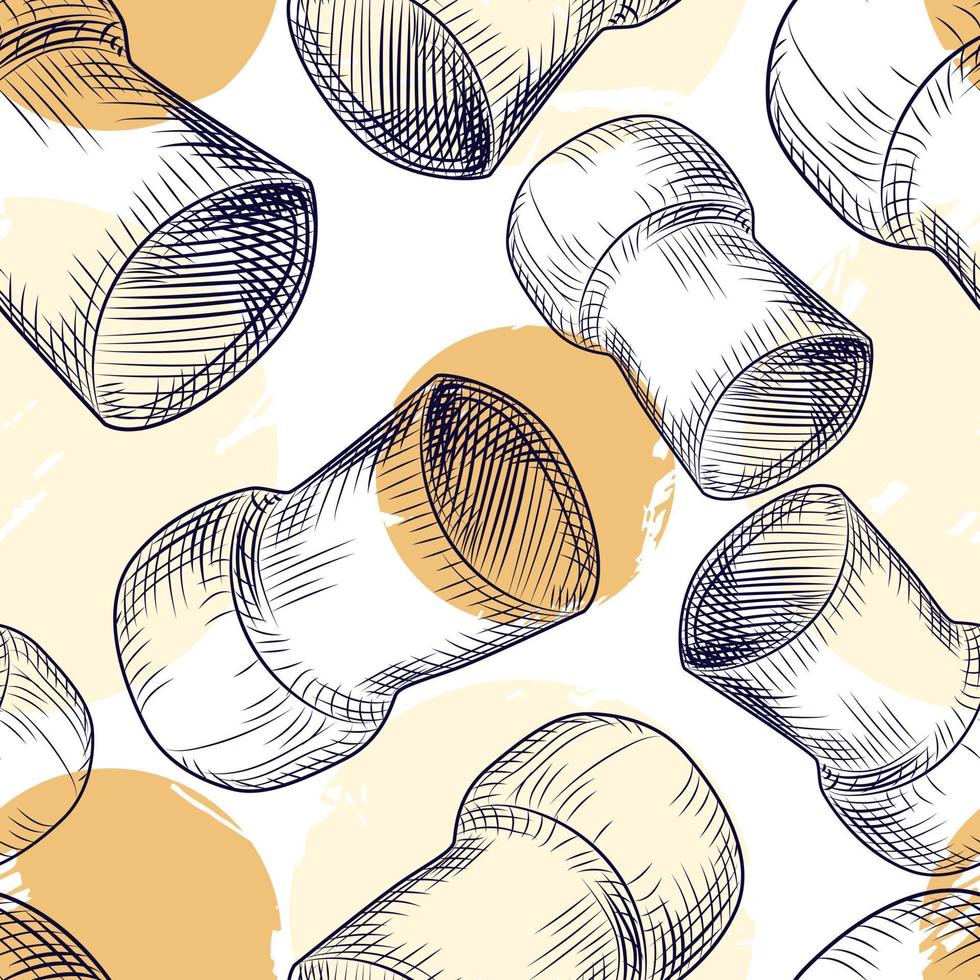 Champagne wine bottle cork seamless pattern. Cork stoppers backdrop. vector