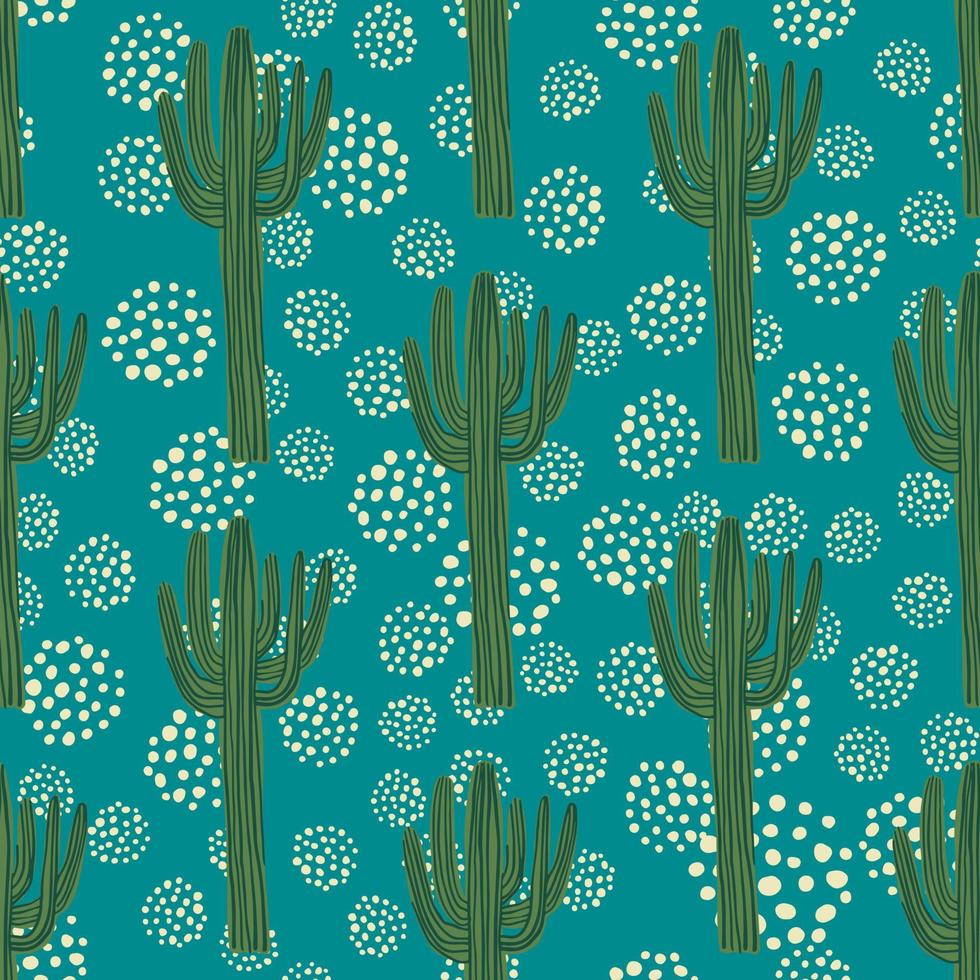 patrón sin fisuras de cactus sobre fondo verde. ilustración de vector de garabato de cactus.