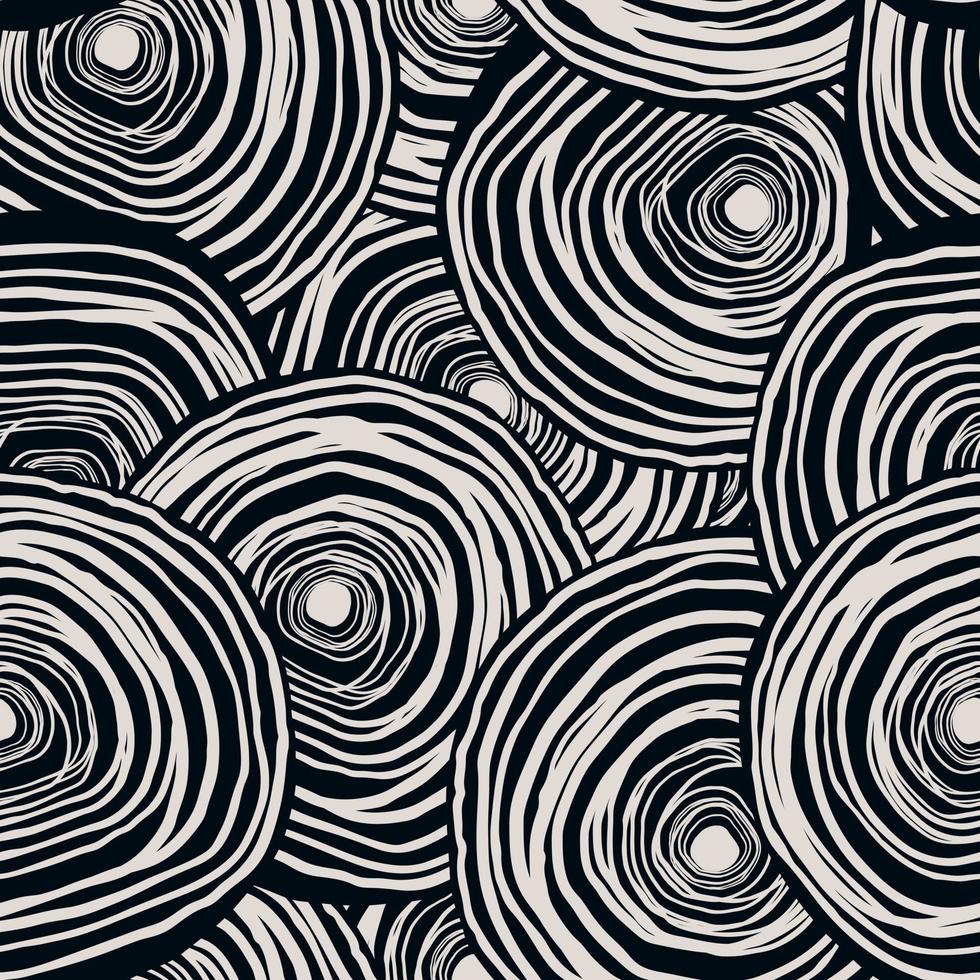 monocromo espirales de patrones sin fisuras. fondo de líneas curvas dibujadas a mano. círculo de croquis. vector