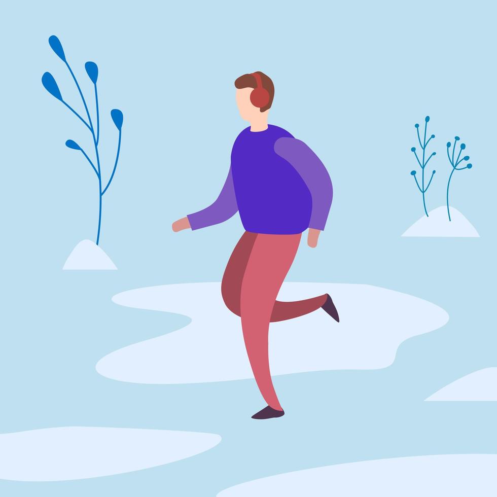 man runs in the winter in the park. vector illustration