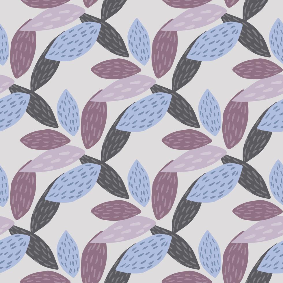 Seamless botanic pattern with leafs ornament. Purple, lilac and blue foliage. Floral light background. vector