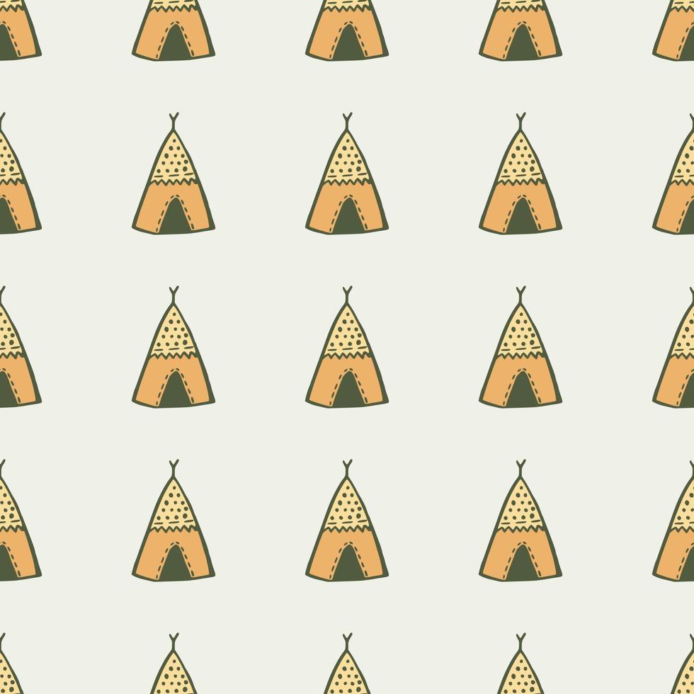 Hand drawn teepee seamless pattern on light background. Tribal wallpaper. vector