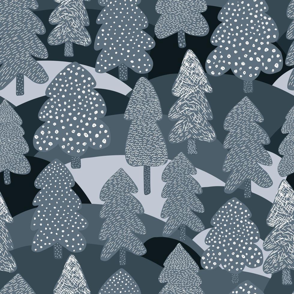 patrón sin costuras de pino de invierno escandinavo. bosque de garabatos de fondo. vector