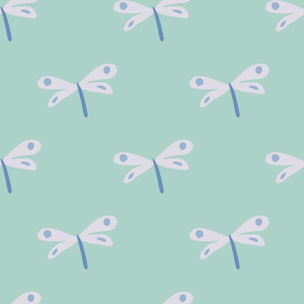 Cute dragonfly seamless pattern on green background. Dragonflies wallpaper. Scandinavian style. vector