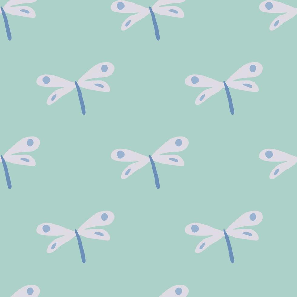 Cute dragonfly seamless pattern on green background. Dragonflies wallpaper. Scandinavian style. vector