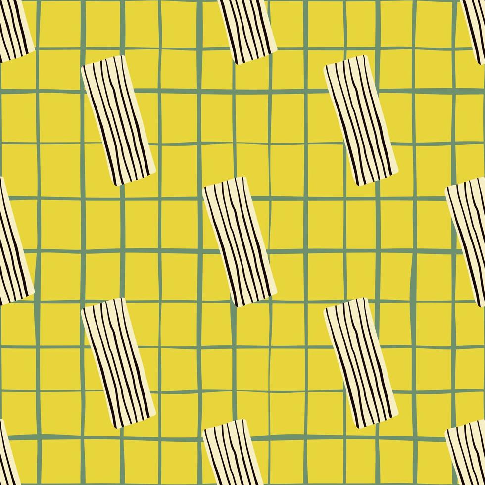 Kids seamless patern with white rectangles and black lines. Yellow chequered background. vector