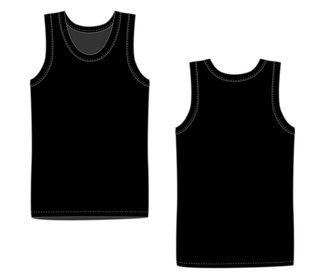 Men black vest underwear. White tank top in front and back views. vector