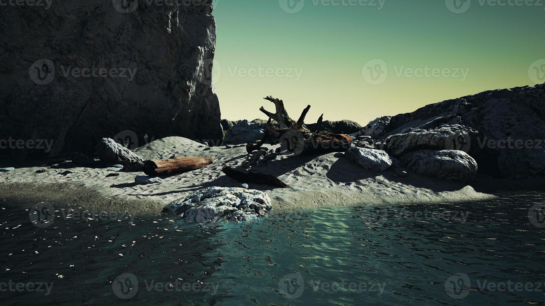 Time lapse of logs on a beach coast of Majorca photo