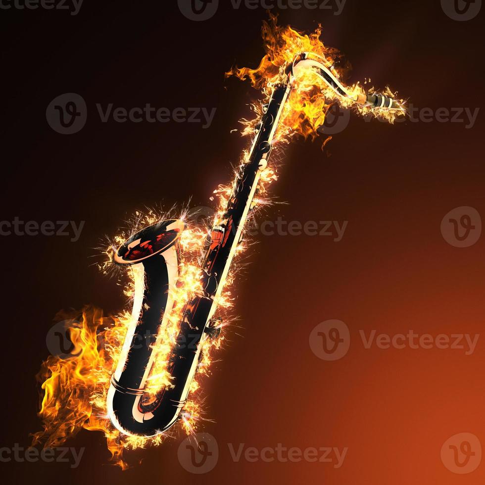 Golden Tenor Saxophone in fire photo