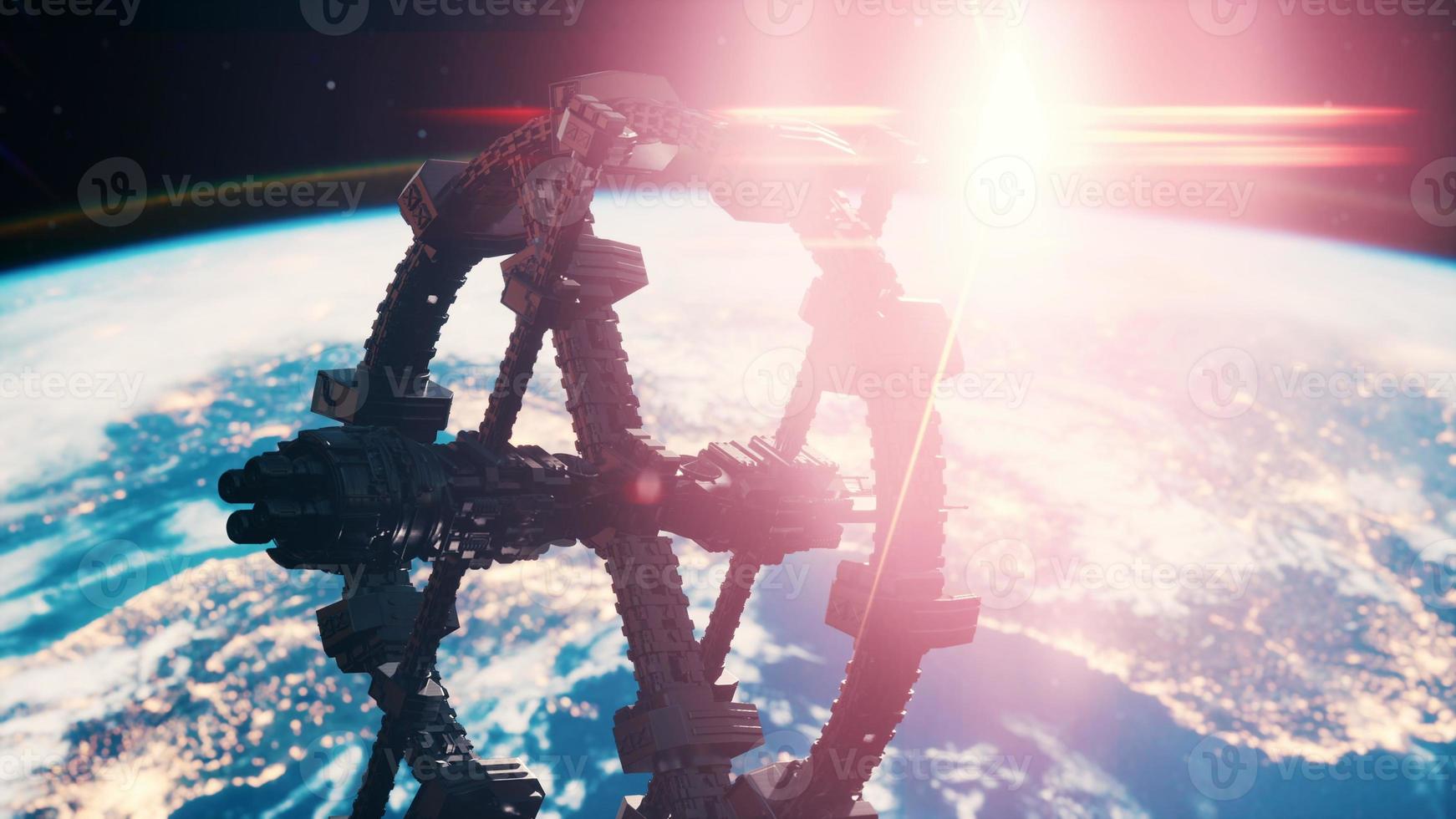 Highly detailed huge spaceship approaching to the Earth photo