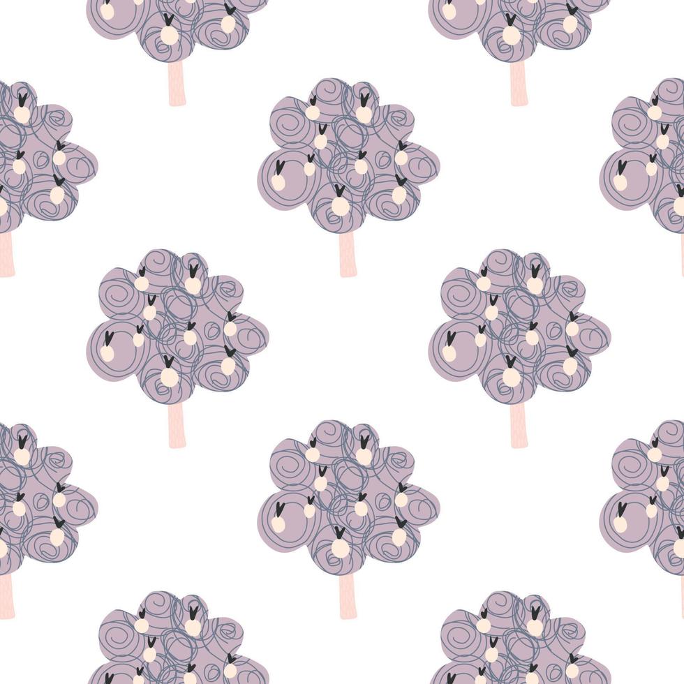 Geometric apple fruit trees seamless pattern in Scandinavian style. Doodle fruits tree wallpaper. vector