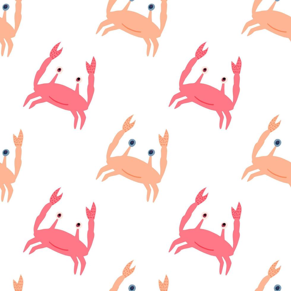 Seamless isolated pattern with doodle orange and pink crabs ornament. Wildlife animal backdrop. vector