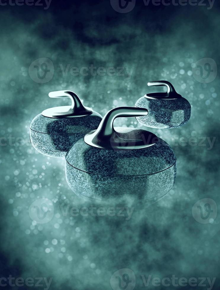 curling stones in smoke with bokeh photo