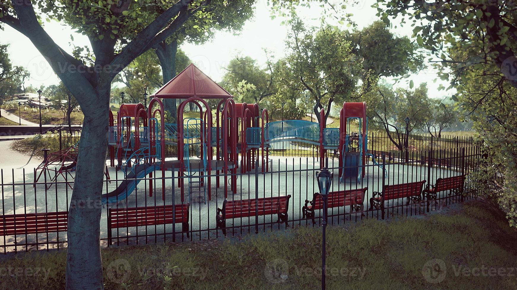 empty children playground in summer during lockout for Covid-19 pandemic photo