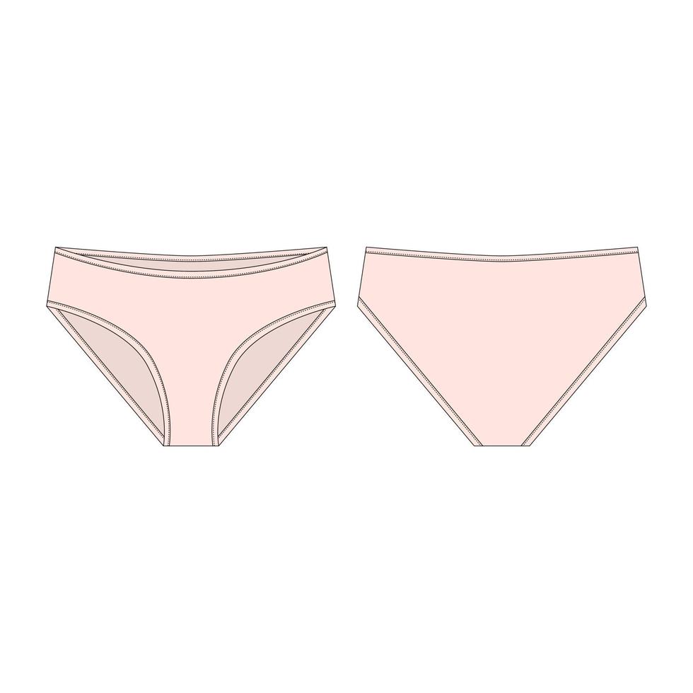 calzoncillos de color rosa claro para niñas aislado sobre fondo blanco. boceto técnico de lencería femenina. vector