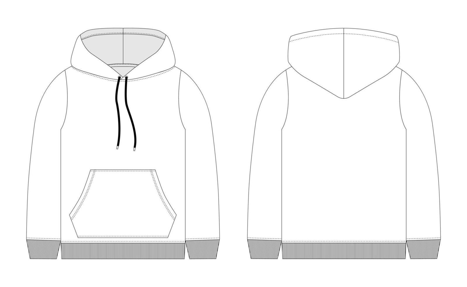 bosquejo técnico de la sudadera con capucha de los hombres. plantilla de maqueta con capucha. vector