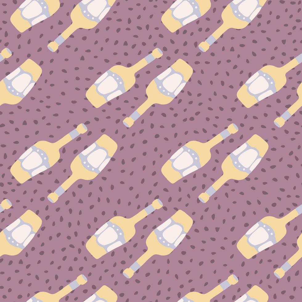 Abstract alcohol rum bottles. Doodle glass bottle seamless pattern. vector