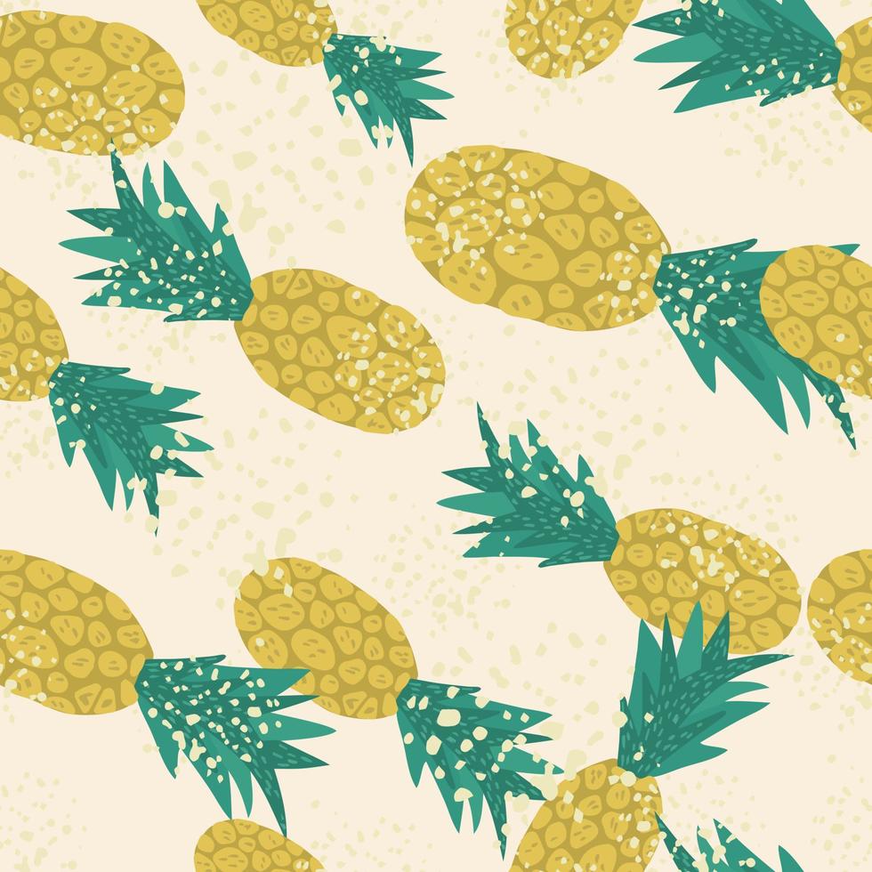 Doodle pineapple seamless pattern. Hand drawn summer tropical fruits wallpaper. Organic fruit. vector