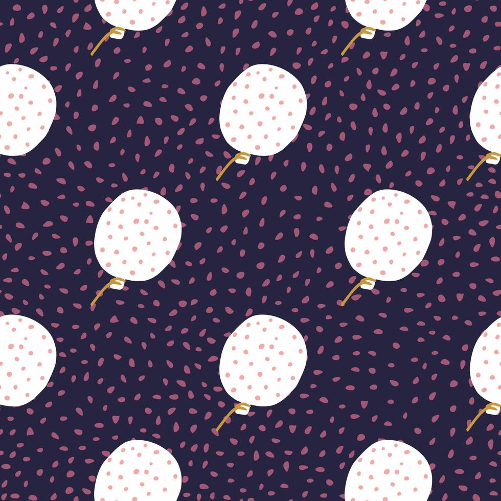 White red dotted balloons ornament seamless doodle pattern. Navy blue dark background with dots. vector