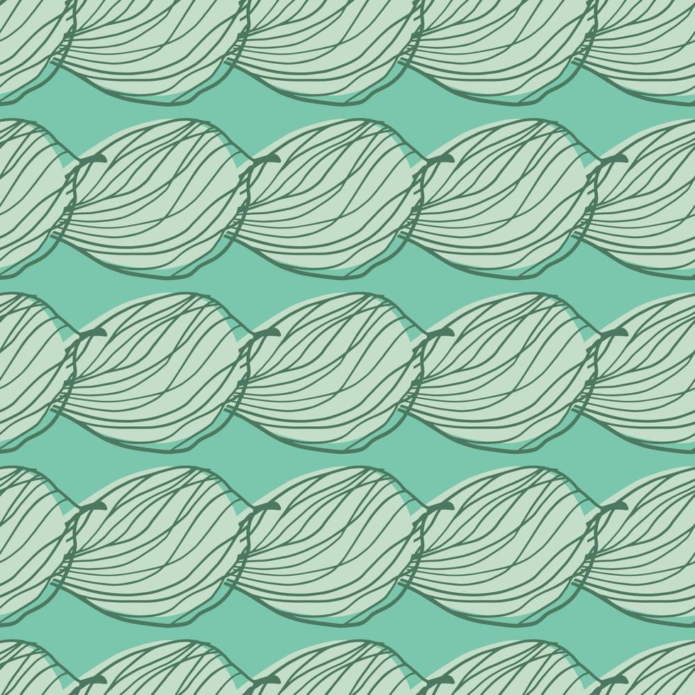 Hand drawn abstract outline foliage seamless pattern. Doodle elements on turquoise background. vector