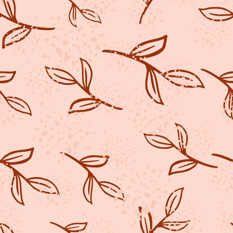 lindo patrón sin costuras con estampado de rama de contorno de color rojo. fondo rosa pastel con salpicaduras. vector