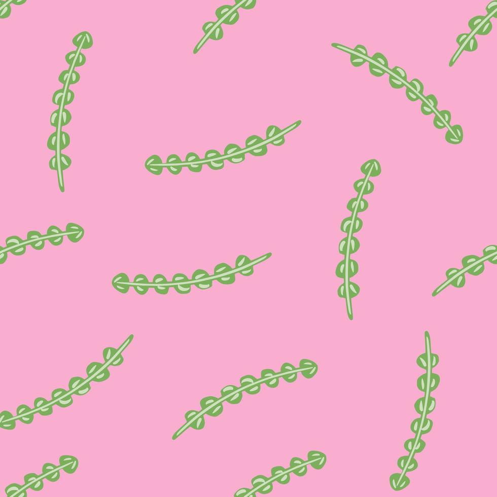 Seamless abstract botanic sea pattern with seaweed simple print. Pink background. Green aqua silhouettes. vector