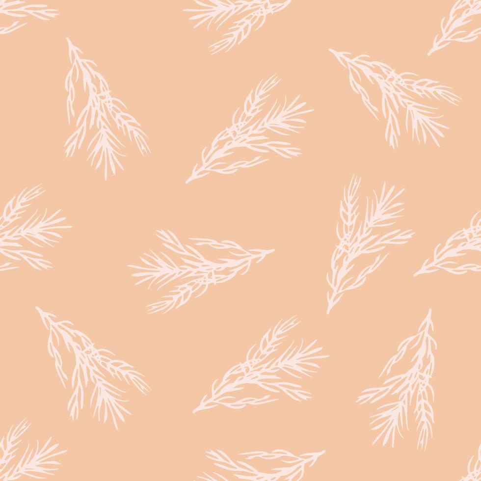 Random seamless pattern with white rosemary branches elements. Pink pastel background. vector