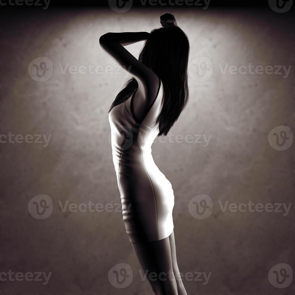 sexy woman in dress posing near stone wall photo