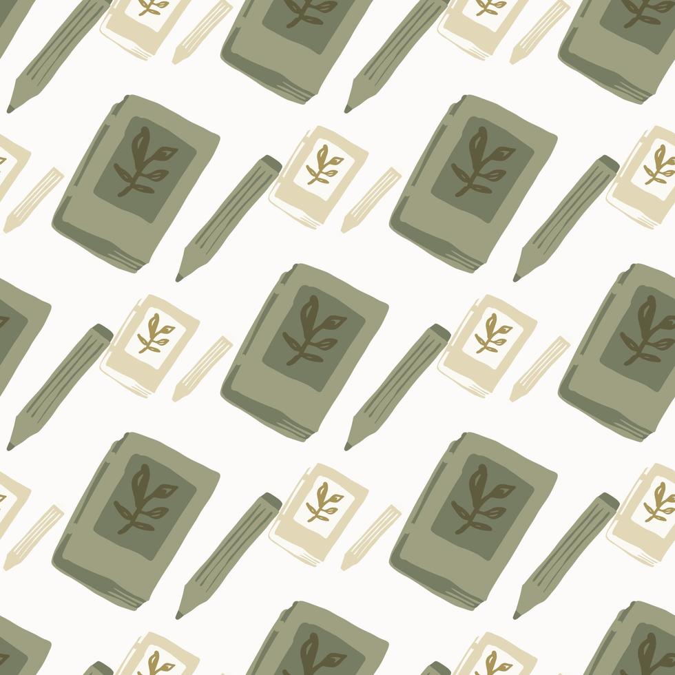 Isolated pale diary book elements seamless pattern. Light pastel background. Stylized education print. vector